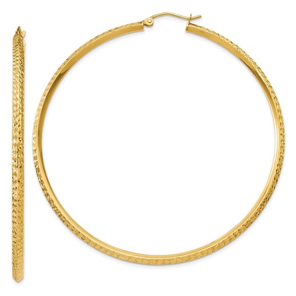 14k Yellow Gold Knife Edge Diamond-cut Hollow Hoop Earring 65 L x 2.5 mm W
